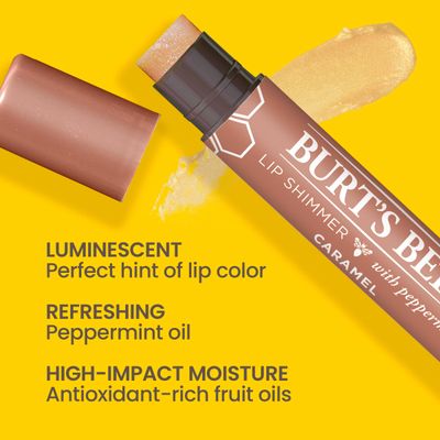 Burt's Bees Shimmer Lip Tint Stocking Stuffers Set, Tinted Lip Balm Stick, Moisturizing for All Day Hydration with Natural Glowy Pigmented Finish &amp; Buildable Color, Caramel (4-Pack)