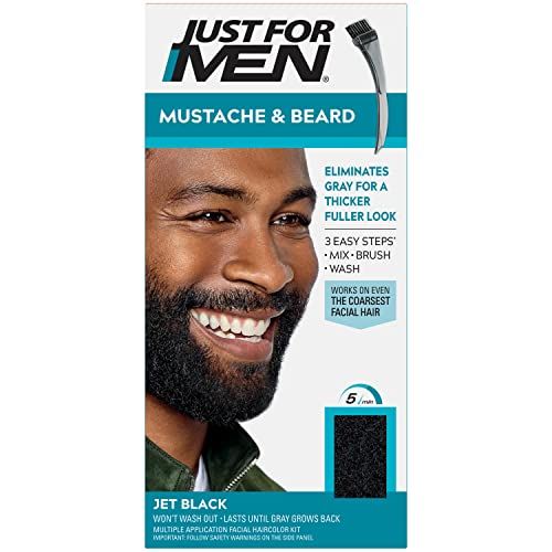 Just For Men Mustache &amp; Beard, Beard Dye for Men with Brush Included for Easy Application, With Biotin Aloe and Coconut Oil for Healthy Facial Hair - Jet Black, M-60, Pack of 1
