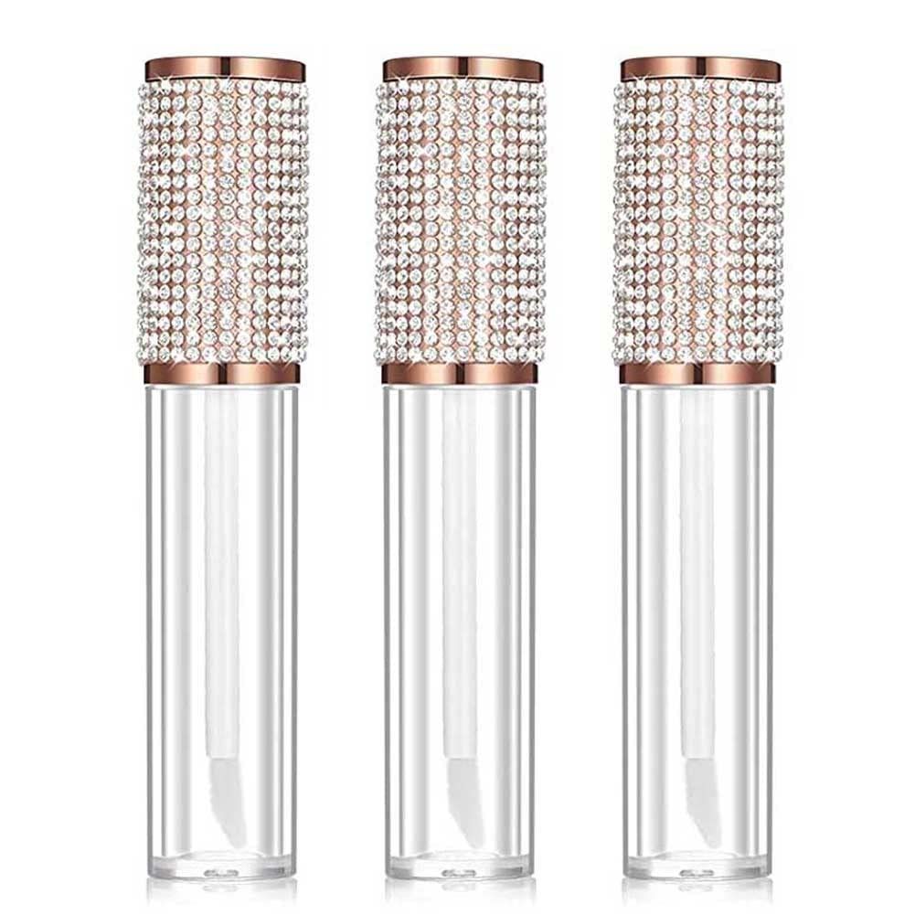 Teensery 3 Pcs 5ml Empty Lip Gloss Bottles Crystal Rhinestone Lip Glaze Tubes Refillable Lip Balm Vials Containers with Lip Brush for DIY Lipstick Lip Gloss Samples