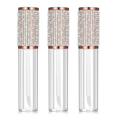 Teensery 3 Pcs 5ml Empty Lip Gloss Bottles Crystal Rhinestone Lip Glaze Tubes Refillable Lip Balm Vials Containers with Lip Brush for DIY Lipstick Lip Gloss Samples