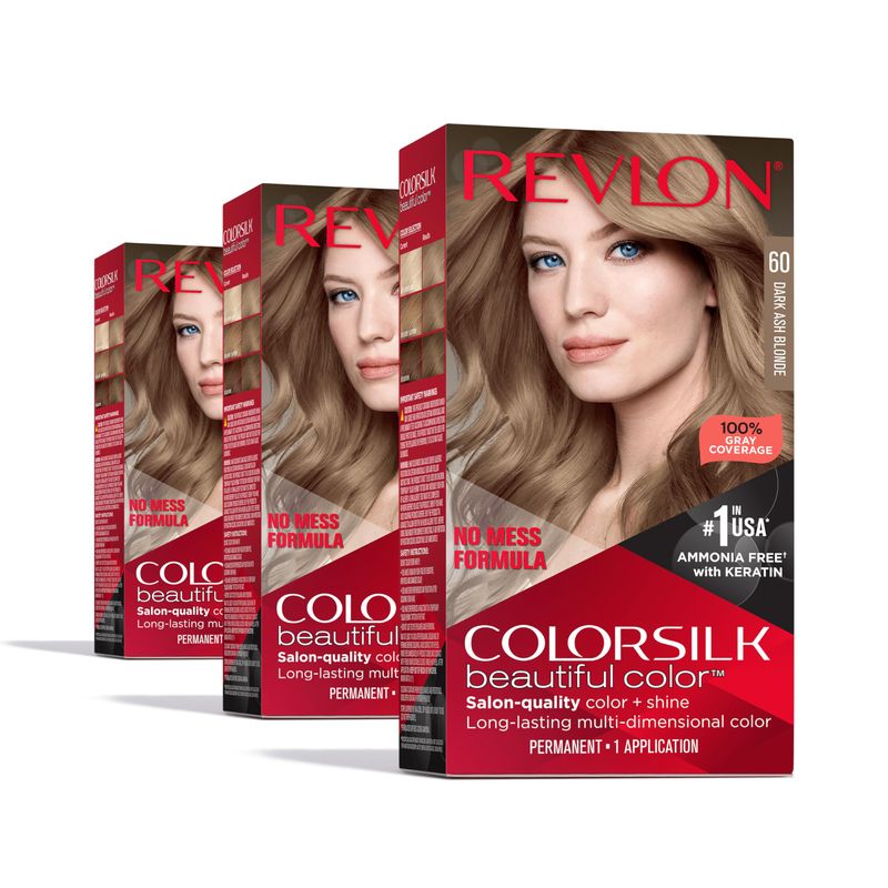 Revlon Permanent Hair Color, Permanent Blonde Hair Dye, Colorsilk with 100% Gray Coverage, Ammonia-Free, Keratin and Amino Acids, Blonde Shades (Pack of 3)