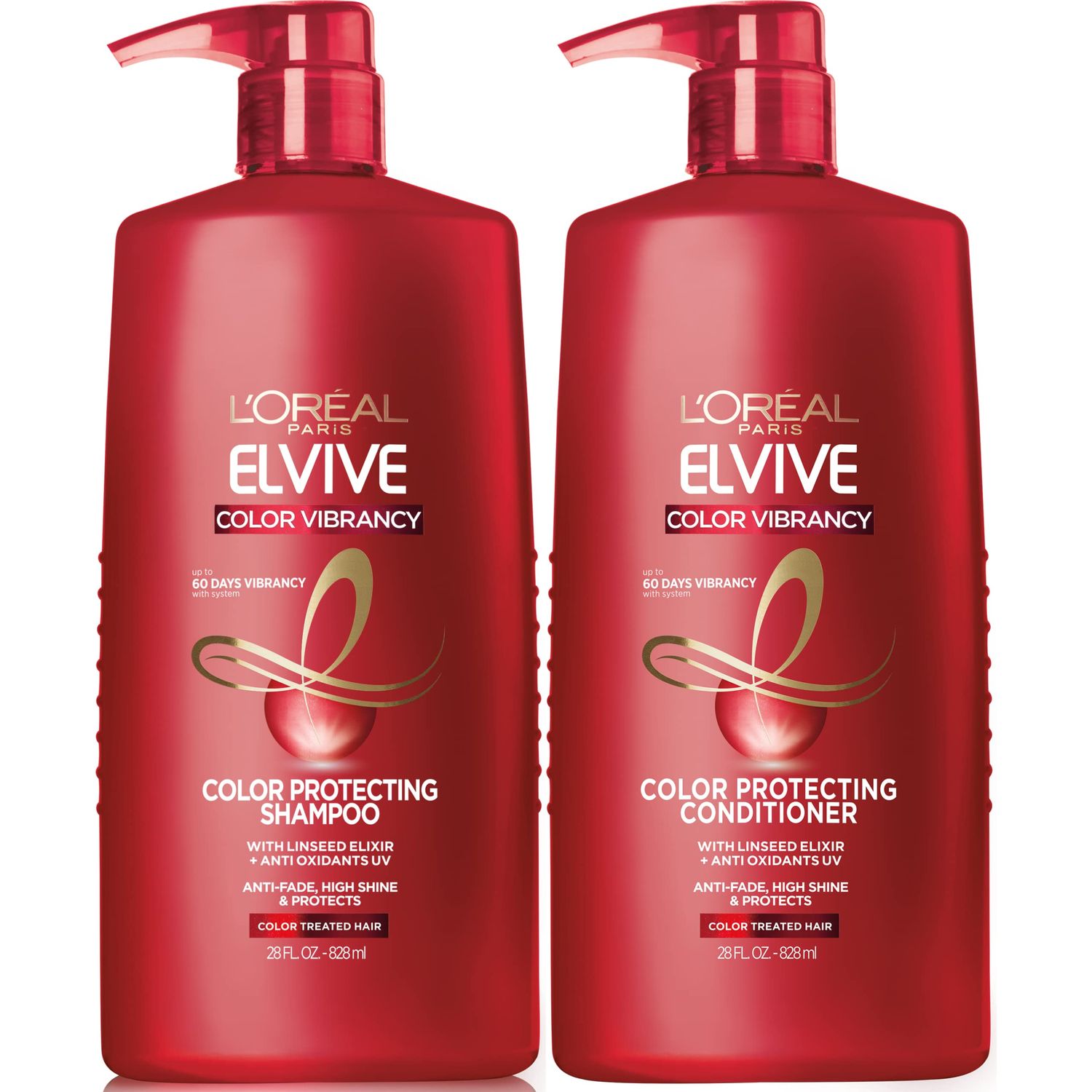 L&#39;Oreal Paris Elvive Color Vibrancy Protecting Shampoo and Conditioner Set for Color Treated Hair, 28 Fl Oz (Set of 2) (Packaging May Vary)