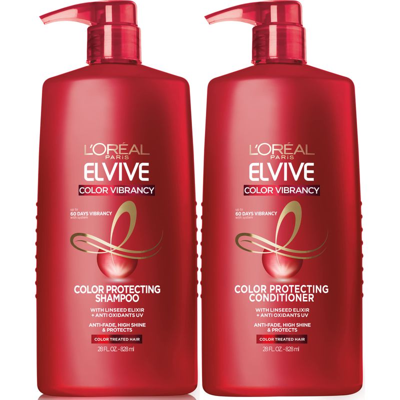 L'Oreal Paris Elvive Color Vibrancy Protecting Shampoo and Conditioner Set for Color Treated Hair, 28 Fl Oz (Set of 2) (Packaging May Vary)