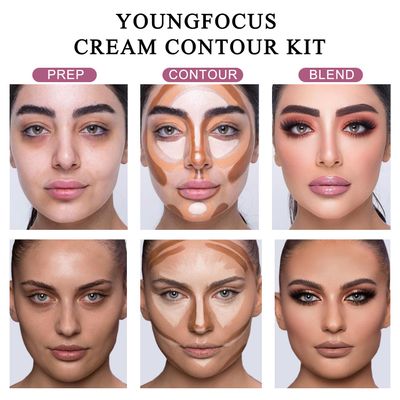 Youngfocus Cosmetics Cream Contour Best 8 Colors Contouring Foundation - Highlighting Makeup KitConcealer Palette - Vegan, Cruelty Free and Hypoallergenic - Instruction ManualDeep Pink
