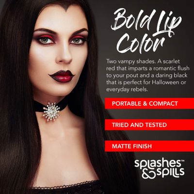 Vivid Black Lipstick - 2 Pack - Bold, Translucent, No Sheen Lip Color With Matte Finish - Makeup and Cosmetics by Splashes &amp; Spills