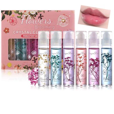 Skynest Girls Roll On Lip Gloss Set with Case, 6 Pcs Glossy Lip Make up for Kids and Teens Fruity Flavors, Kid Friendly, Party Gift, Best Friends (Pink-6)