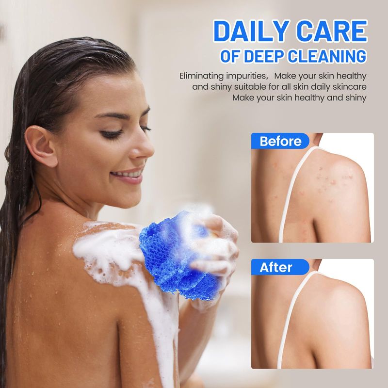 ZOCY African Net Sponge, Authentic Exfoliating Body Scrubber for Bath and Shower, Multiple Textures with Gentle Deep Exfoliating and Rich Lather for All Skins (Blue)