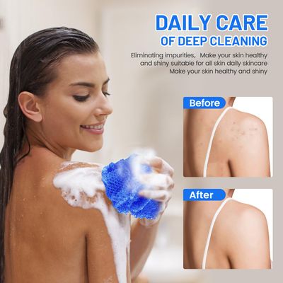 ZOCY African Net Sponge, Authentic Exfoliating Body Scrubber for Bath and Shower, Multiple Textures with Gentle Deep Exfoliating and Rich Lather for All Skins (Blue)