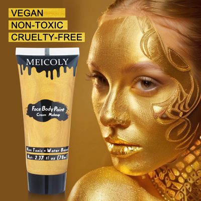 MEICOLY Cream Metallic Gold Face Body Paint,2.37Oz Large Tube Water Based Full Body Paint for Adults and Children,Professional Gold Face Paint for Halloween Stage SFX Special Effects Cosplay Makeup