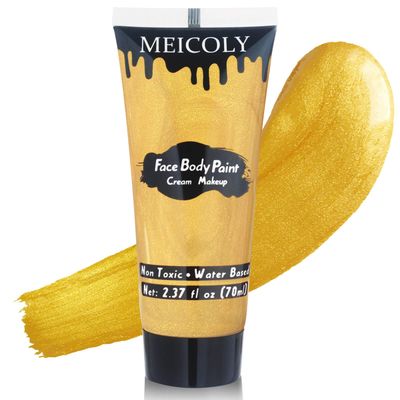 MEICOLY Cream Metallic Gold Face Body Paint,2.37Oz Large Tube Water Based Full Body Paint for Adults and Children,Professional Gold Face Paint for Halloween Stage SFX Special Effects Cosplay Makeup