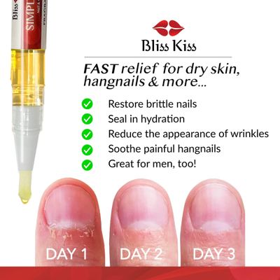 Bliss Kiss | Fragrance Free 4 Nail Oil Cuticle Pens wVitamin E & JojobaNail Strengthener Nail Growth Serum for Brittle, Peeling, Breaking, Thin nails