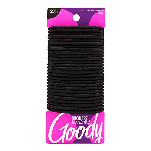 Goody Ouchless Women&#39;s Elastic Hair Ties - 27 Count, Black - 4MM for Medium Hair - Long-Lasting Braids, Ponytails, and More - Pain-Free Hair Accessories (Packaging May Vary)