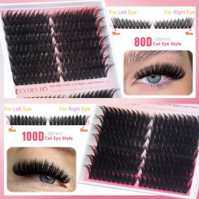 EYDEVRO Fluffy Lash Clusters Kit 80D100D Volume Lash Extension Kit 280 Pcs LeftRight Cluster Eyelash Extension Kit D Curl Thick Mega Lash Clusters with Waterproof Lash Bond and Seal and Lash Tweezers