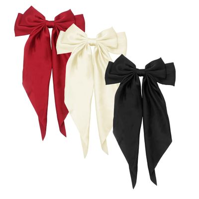 HAALII Hair Accessories - 3 Pcs Oversized Satin Hair Barrettes, Ribbon Bowknot Clips for Women