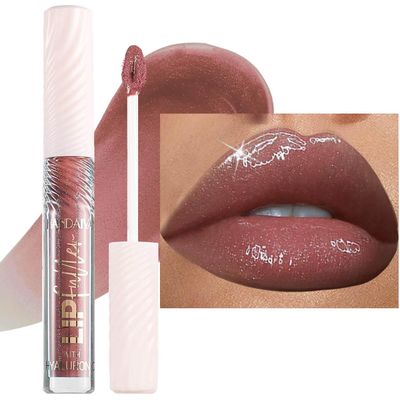 Rose Tan lip plumper gloss Tinted Glitter Lipgloss Lip Oil Teens Moisturizing Lipstick Lip Balm High Shine And Vegan Plumping Lip Gloss For Women Girls Long-Lasting Dry Lip Care Lip Gloss 05