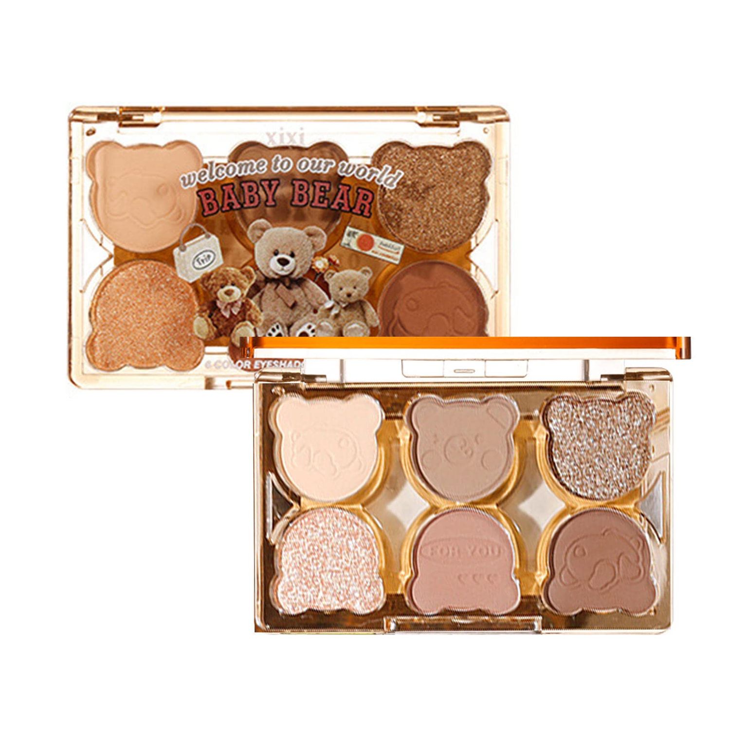 6 Color Eyeshadow Palette Matte &amp; Shimmer Eyeshadows Blendable &amp; Long Lasting Eye Shadow Blendable &amp; Buildable Eye Makeup Cute Bear outer packaging