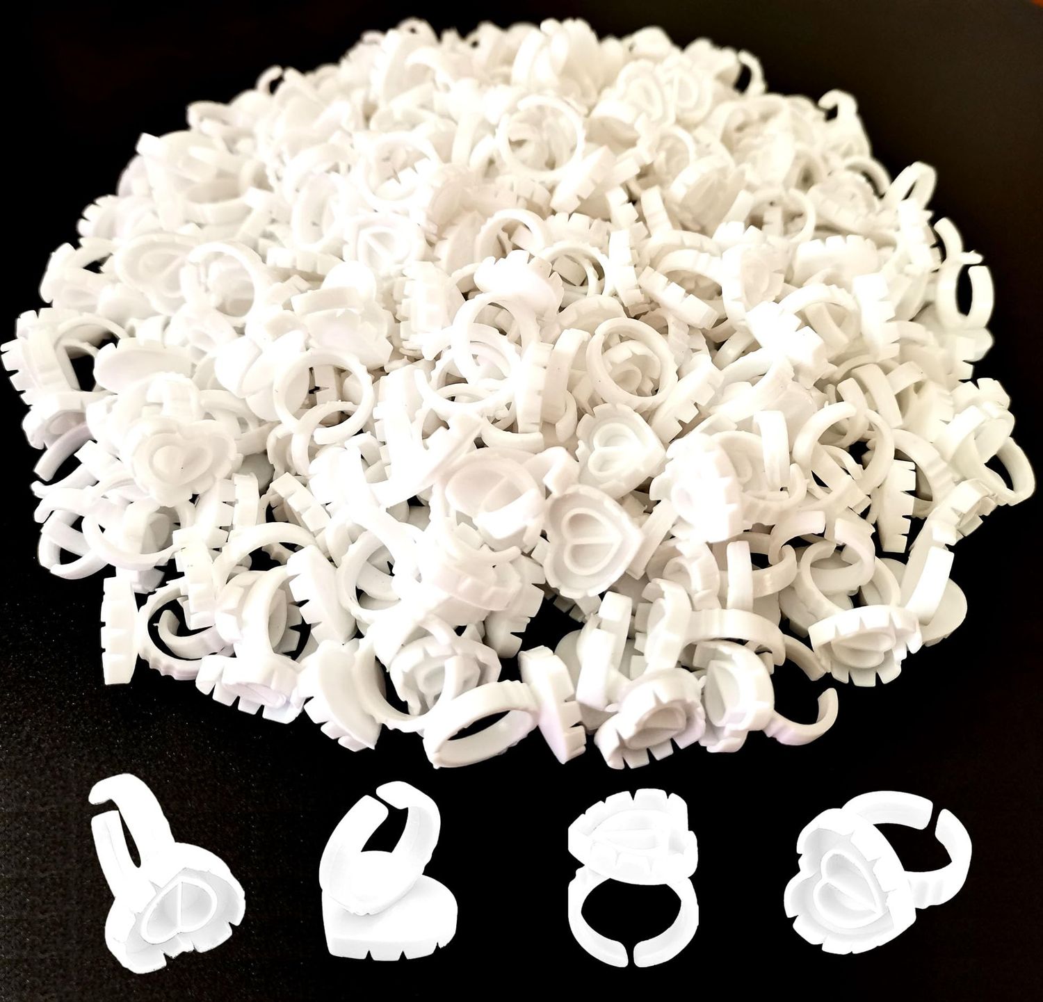 300 PCS Glue Rings for Eyelash Extension,Heart Glue Rings for Lash Eyelash Extension Supplies, Lash Glue Rings Smart Glue Cups Eyelash Glue Holder, Blossom Glue Ring Fan Fanning Glue Cups, White
