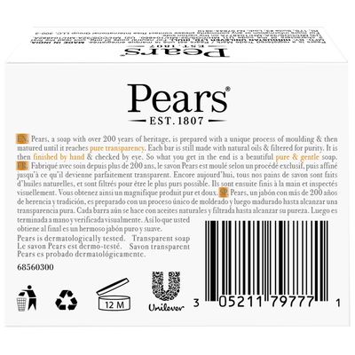 PEARS Soap, Face & Body Soap, Amber - Pure & Gentle Transparent Bar Soap, Moisturizing Glycerin Soap with Natural Oils for Pampered, Glowing Skin, 3.53 Oz (Pack of 2)
