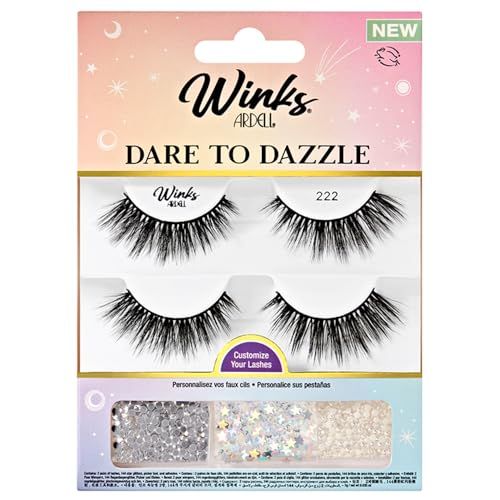 Ardell Winks Dare To Dazzle 222 with 1 gram DUO Pipette Clear Adhesive, Daily Easy Wear, Flawless, Medium Volume, Long-Lasting, 2-Pairs