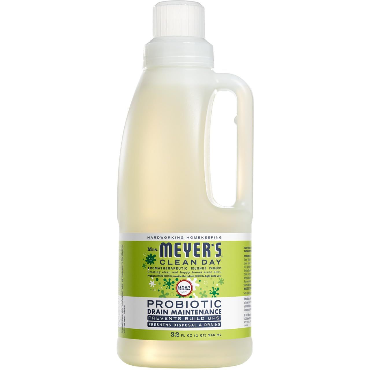 MRS. MEYER&#39;S CLEAN DAY Probiotic Drain Maintenance Liquid, Lemon Verbena, Freshens Disposals and Drains, 32 Fl Oz