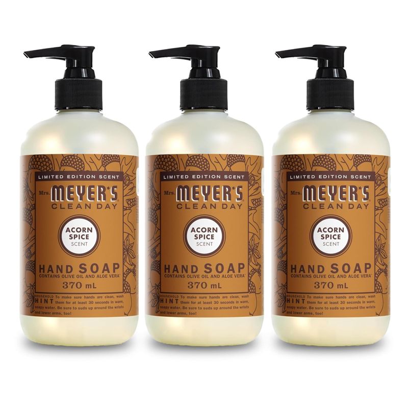 MRS. MEYER&#39;S CLEAN DAY Hand Soap, Acorn Spice, Made with Essential Oils, 12.5 oz - Pack of 3