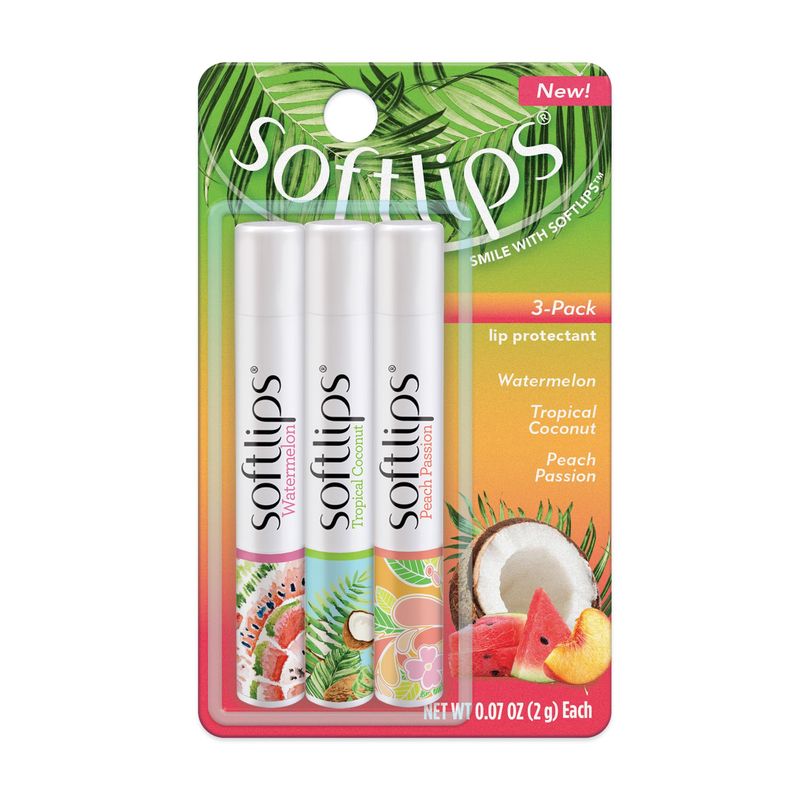 Softlips Daily Lip Moisturizer For Very Dry Lips, Tropical Flavored Lip Balms, Hydrates, Soothes &amp; Prevents Dry, Chapped Lips, Smooth Glide Formula, Dermatologist Tested, Pack of 3 Chap Sticks