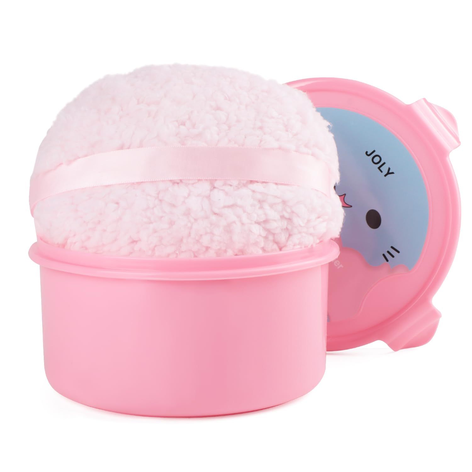 Extra Soft Powder Puff, 6&quot; x 3&quot; Large Body Powder Applicator, Dusting Powder Puffs with Loose Powder Container for Women (Pink)