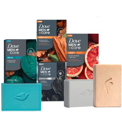 DOVE MEN  CARE Cleansing Soap Bar 4 Count to Rebuild Skin in the Shower Mixed Formulated Plant Based Ingredients 3.51 Oz