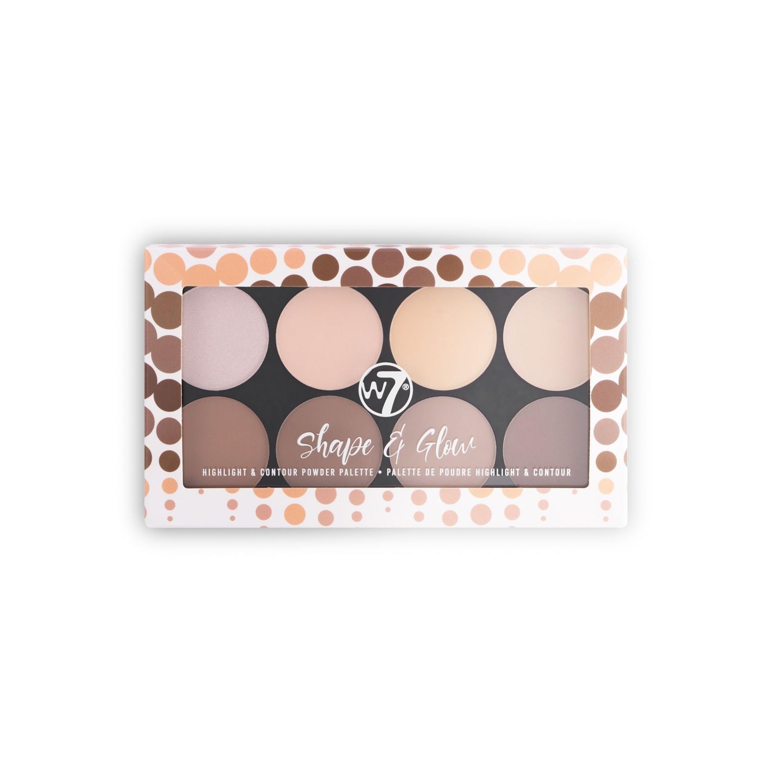 W7 Shape &amp; Glow Highlight &amp; Contour Powder Palette - Professional 8 Shade Face Makeup Palette