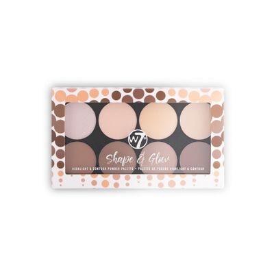 W7 Shape &amp; Glow Highlight &amp; Contour Powder Palette - Professional 8 Shade Face Makeup Palette