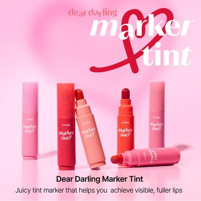 ETUDE Dear Darling Marker Tint #4 Mlik Strawberry | Hydrating & Long Lasting Lip Stain | High Pigmented Lip Maker with Easy Drawing Tip | Korean Lip Tint, Korean Makeup, Kbeauty, Perfect for Gift