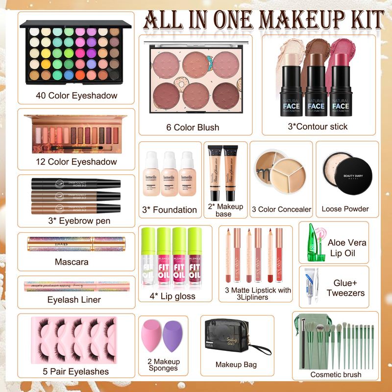 Makeup Kit for Women Full Kit, Makeup Set, Makeup Sets for Women Girls Teens, Make Up Kit, Make Up Set Includes Foundation 40 Color Eyeshadow Contour Stick etc Cosmetic Make up Kits for Girls