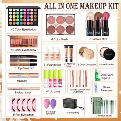 Makeup Kit for Women Full Kit, Makeup Set, Makeup Sets for Women Girls Teens, Make Up Kit, Make Up Set Includes Foundation 40 Color Eyeshadow Contour Stick etc Cosmetic Make up Kits for Girls