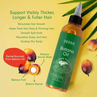 Dersie Batana Oil for Hair Growth Dr Sebi Organic Raw Batana Oil from Honduras - 100% Pure &amp; Natural - For Thicker &amp; Stronger Hair - 4 FL OZ