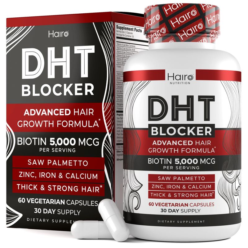 DHT Blocker Hair Growth Supplement - High Potency Biotin &amp; Saw Palmetto for Hair Regrowth - Natural Hair Loss Treatments for Women &amp; Men - Helps Stimulate Hair Follicle Growth