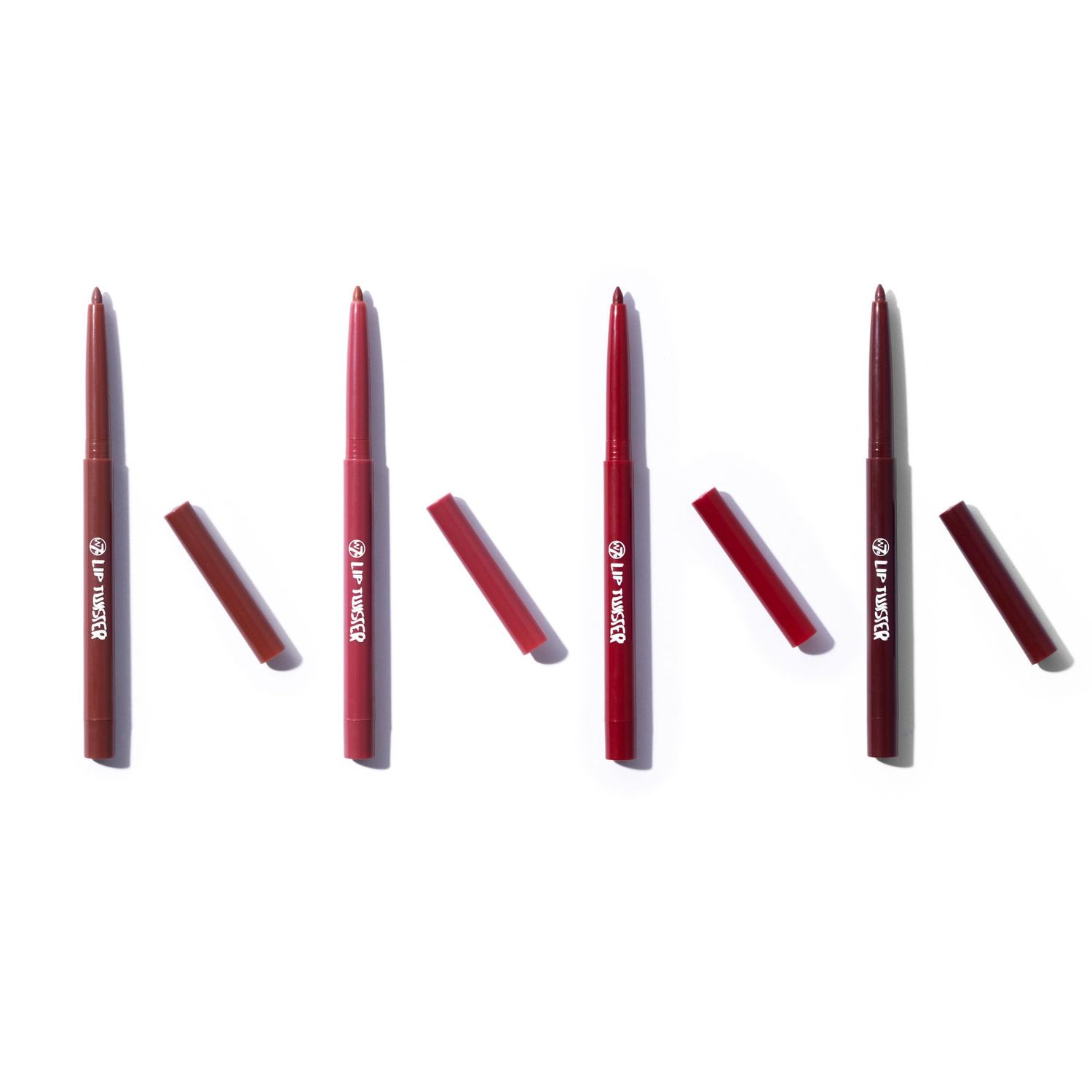 W7 Lip Twister Lip Liner - 4Pcs Multi-Pack - Creamy &amp; Blendable Lip Makeup For Definition &amp; Shape (Red, Nude, Brown, Pink)