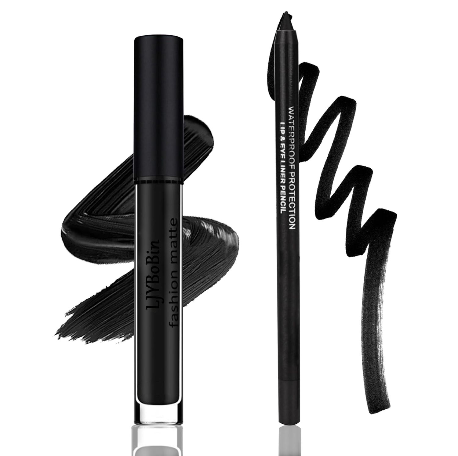 Black Matte Liquid Lipstick Set,Waterproof Smudge Proof Black Lip Liner and Lipstick Set for Women,Velvet Long Lasting Non-stick Cup Lip Gloss Stain Set for Halloween Cosplay Goth Daily Lip Makeup