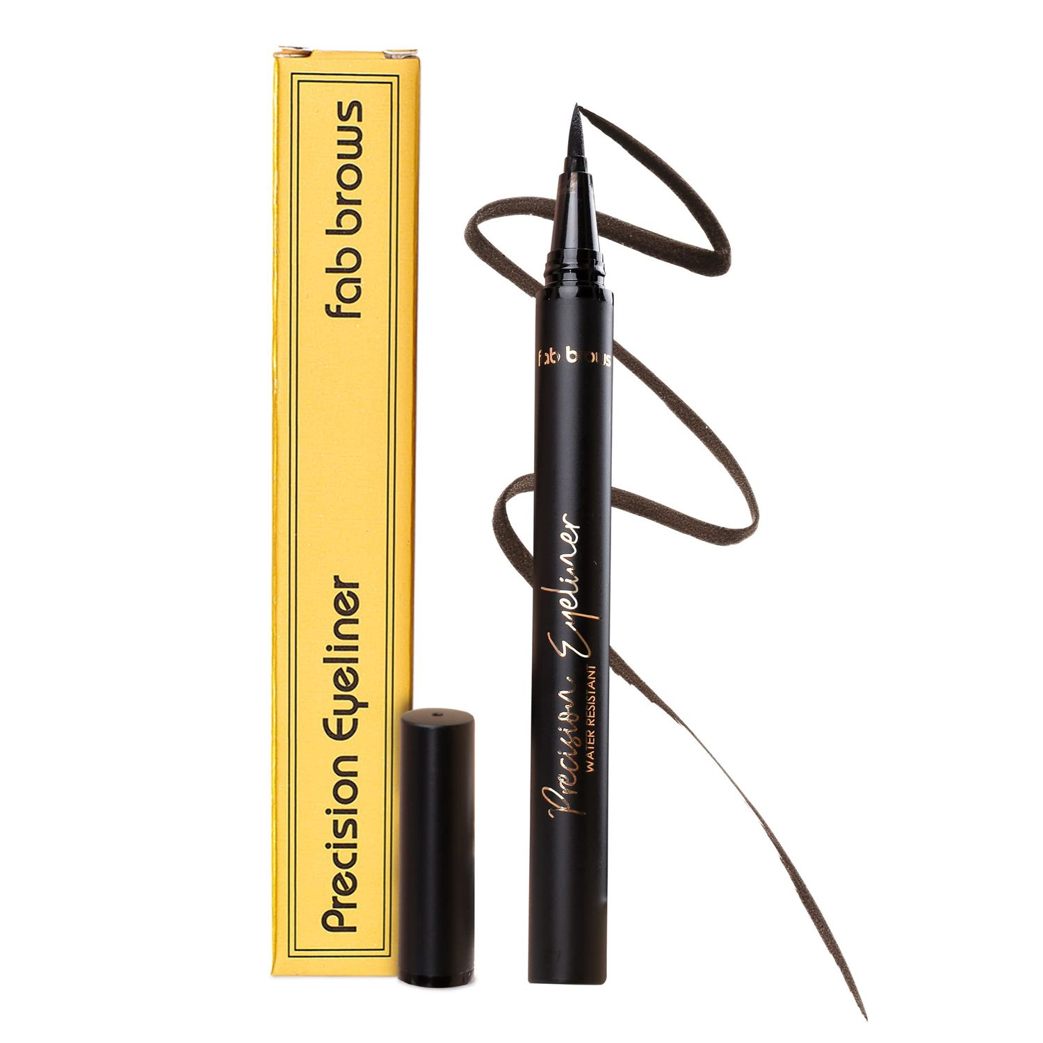 Fab Brows Precision Liquid Eyeliner - Felt-Tipped Liquid Eyeliner Pen - Richly Pigmented Waterproof Black Eyeliner - Achieves Thin or Thick Strokes - Easy-to-Apply, Flexible &amp; Smudge Proof Eyeliner