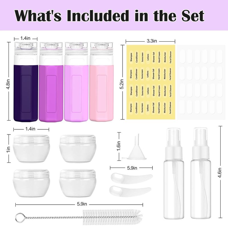Redfly 17PCS Travel Bottles for Toiletries, TSA Approved Travel Size Containers, Leak Proof Travel Containers for Toiletries, Silicone Travel Kit for Shampoo, Conditioner, Lotion &amp; Creams Purple