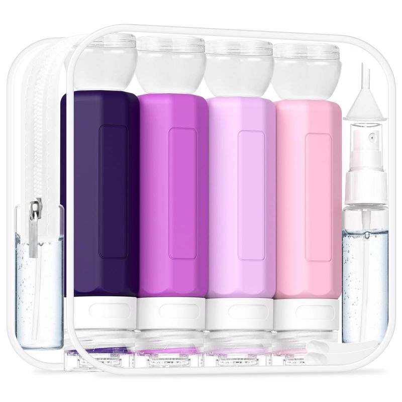Redfly 17PCS Travel Bottles for Toiletries, TSA Approved Travel Size Containers, Leak Proof Travel Containers for Toiletries, Silicone Travel Kit for Shampoo, Conditioner, Lotion &amp; Creams Purple