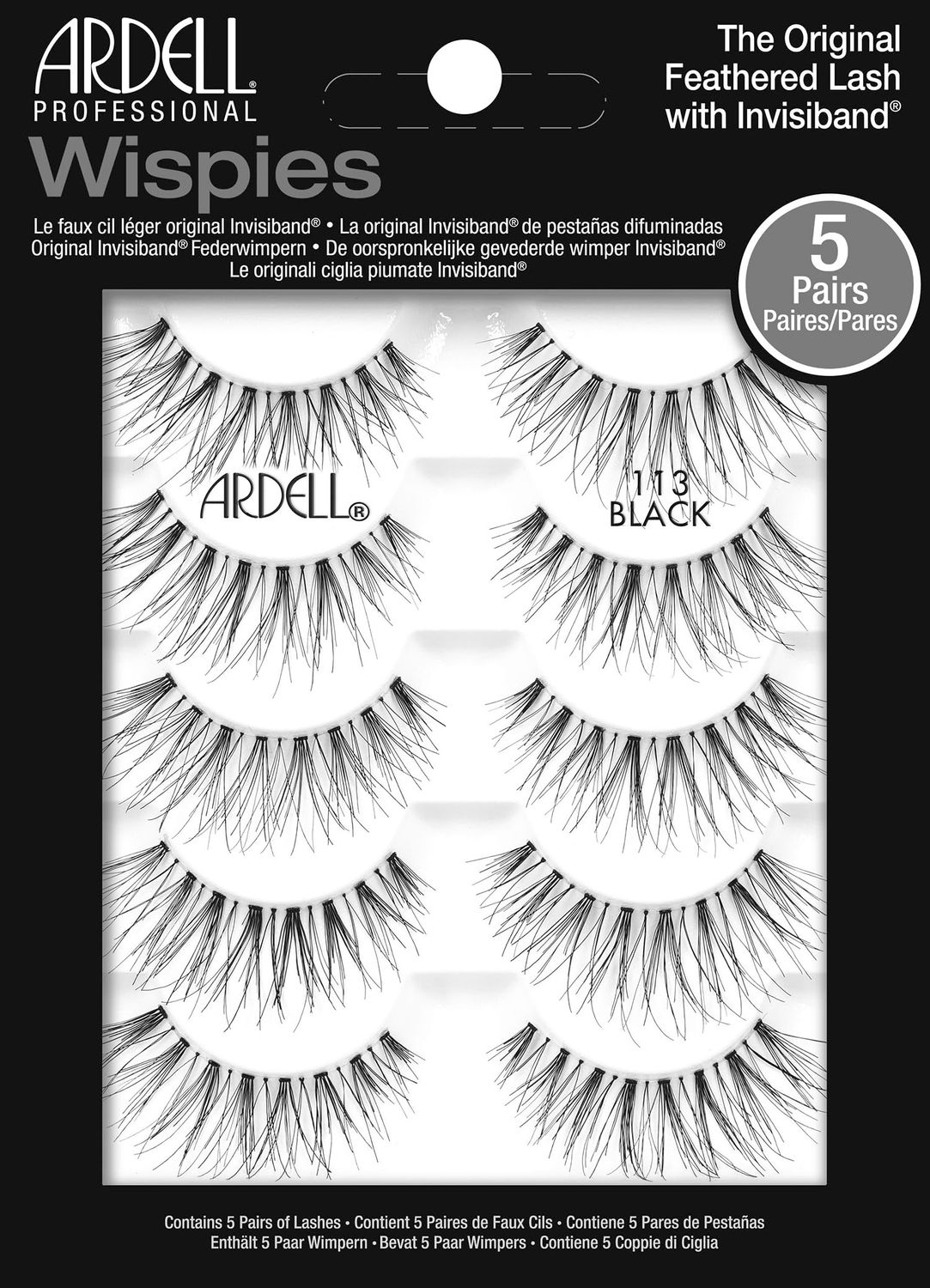 Ardell Wispies 113, Black, 5 Pairs x 1 Pk, Natural Look everyday lashes