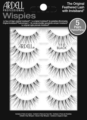Ardell Wispies 113, Black, 5 Pairs x 1 Pk, Natural Look everyday lashes