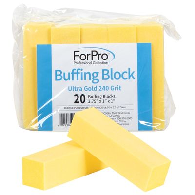 ForPro Professional Collection Ultra Gold Buffing Block, 240 Grit, Four-Sided Manicure &amp; Pedicure Nail Buffer, 3.75&quot; L x 1&quot; W x 1&quot; H, 20-Count