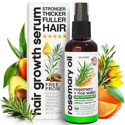 Rosemary Oil and Rice Water Hair Growth Spray - Serum with Biotin, Keratin, Caffeine, Vitamins C &amp; B5 for Hair Mask, Hair Care, Scalp Treatment, Thickening Dry Damaged Hair for Women &amp; Men