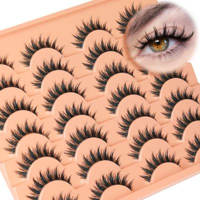 Lashes Manga Eyelashes Anime False Eyelashes 8-12mm Natural Spiky Fake Lashes Wispy Cat Eye Lashes Natural Look Short Faux Mink Lashes Eye Lashes Strip 14 Pairs Lashes Pack by Goddvenus