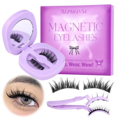 Magnetic Eyelashes Without Eyeliner Reusable Magnetic Lashes with Applicator Manga False Eyelashes Natural Look No Glue Needed pestaas postizas magneticas by ALPHONSE