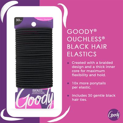 Goody Ouchless Elastic Hair Ties - 30 Ct, Black, 4MM Rubber Bands for Hair, Pain-Free Hair Accessories for Women &amp; Men, Made for Long-Lasting Braids, Ponytails &amp; More, All Hair Types