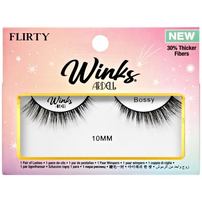 Ardell Winks Bossy Black Lashes, Light Volume, 10mm Length, Flared Style False Eyelashes, Black Band, Customizable Strips Lash Look