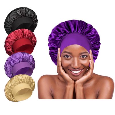 4Pcs Silk Satin Bonnets for Sleeping - Elastic Wide Band Silk Hair wrap Bonnets for Sleeping Black Women Men,Silk Bonnets for Curly Hair,Large Hair Cap for Sleeping (BlackWine RedPurpleBrown)