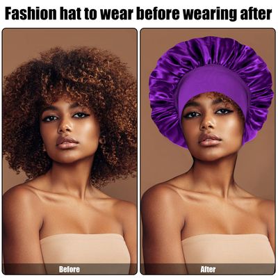 4Pcs Silk Satin Bonnets for Sleeping - Elastic Wide Band Silk Hair wrap Bonnets for Sleeping Black Women Men,Silk Bonnets for Curly Hair,Large Hair Cap for Sleeping (BlackWine RedPurpleBrown)